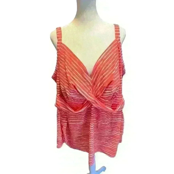 Ava & Viv Women's Plus Size 26W Swim Suit Top Pink & White Stripes - Picture 1 of 7